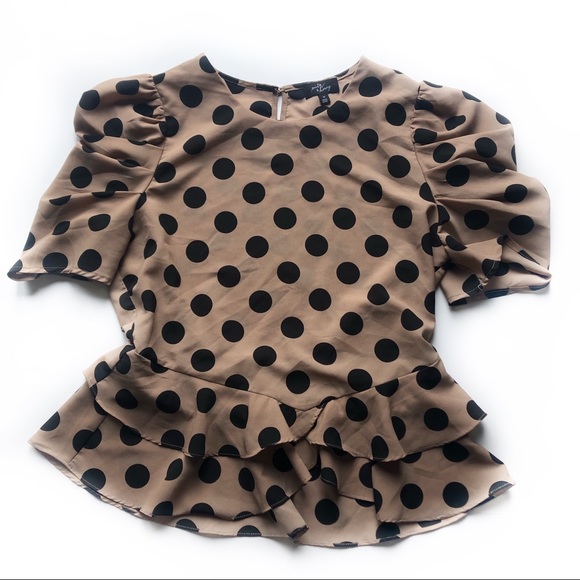 Milk & Honey Tops - Milk & Honey Polka Dot Brown and Tan Blouse M